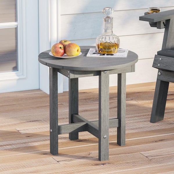 Small Weatherproof Table Sonkuki Dark Gray Plastic HDPE Round All-Weather Small Outdoor Side ...
