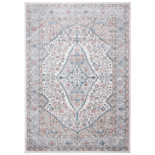 SAFAVIEH Oregon Gray/Ivory Doormat 3 ft. x 5 ft. Floral Medallion Area Rug