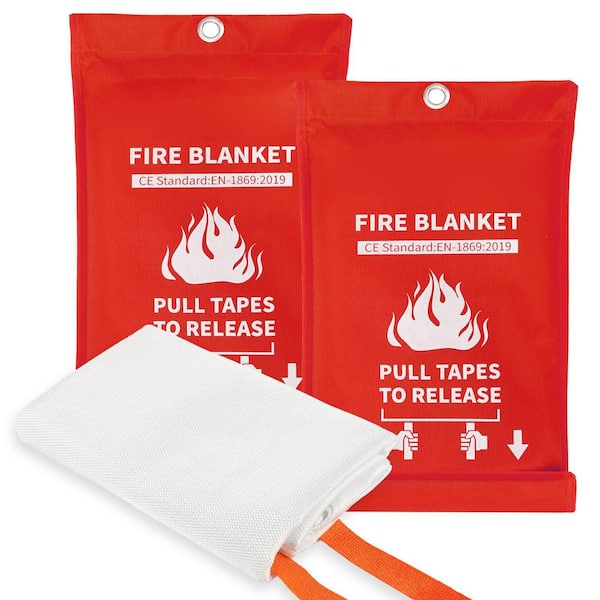 Fiberglass Emergency Fire Blanket Flame Retardant Tabs Heat Resistant Safety Survival Cover 2-Pack 40 x 40 in.
