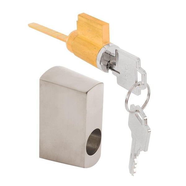 Prime-Line Sliding Door Offset Key Lock with Housing, Satin Nickel