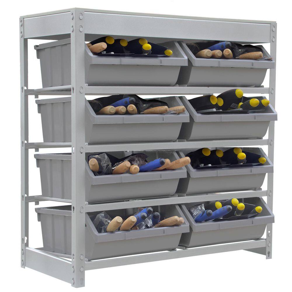 Compact 4-Tier Boltless Steel Bin Rack with Laminated Countertop