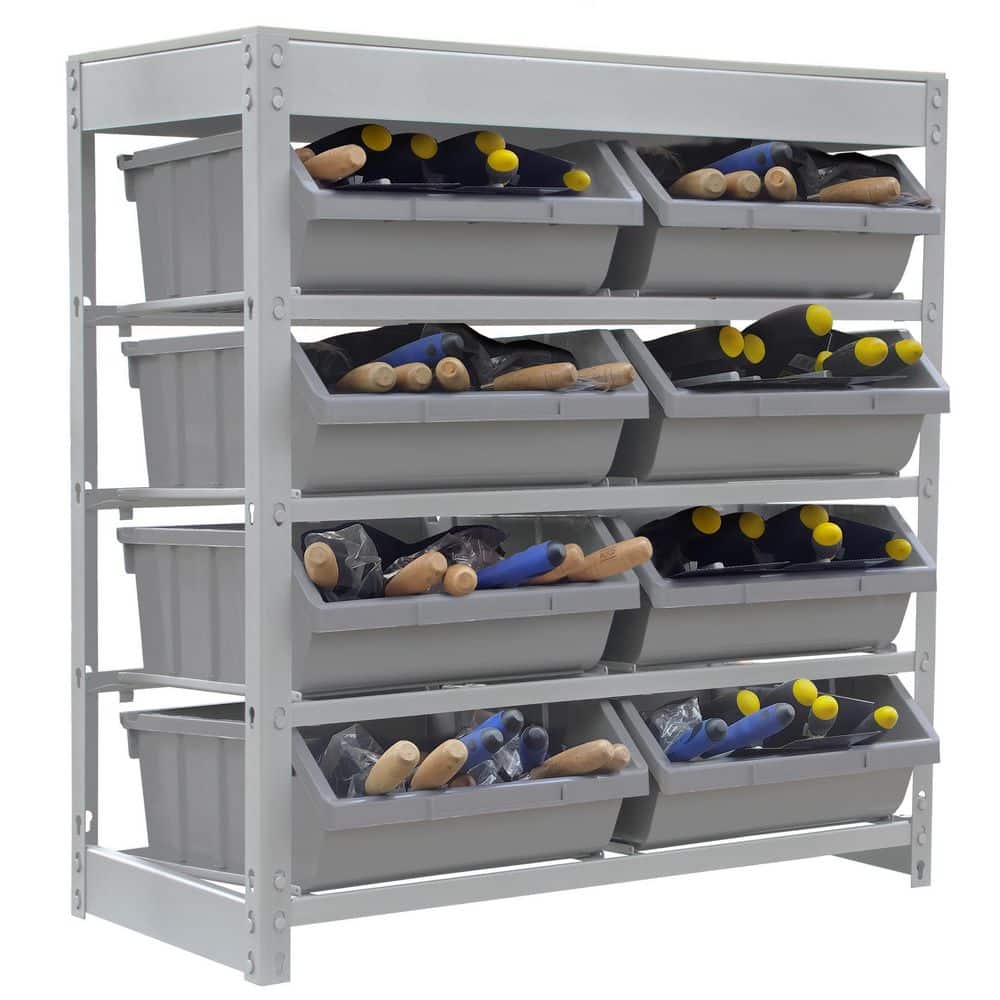 Compact 4-Tier Boltless Steel Bin Rack with Laminated Countertop