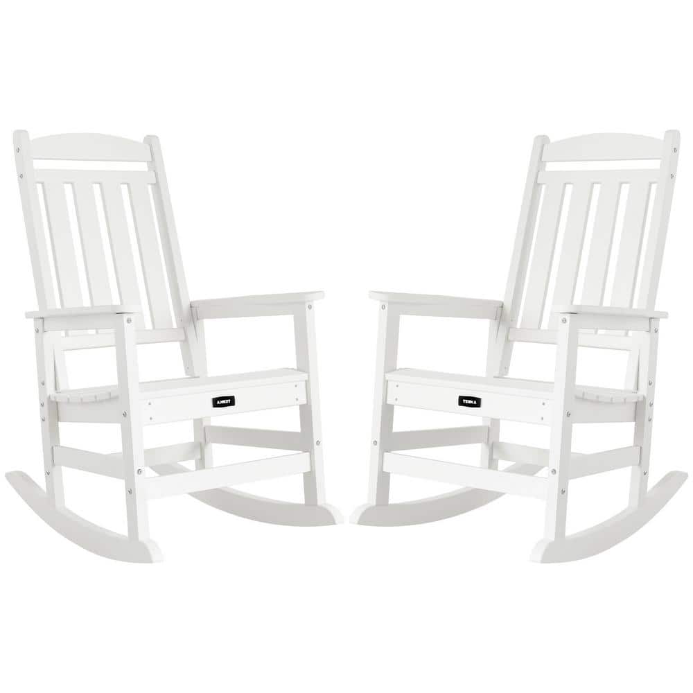 White HDPE Plastic Weather Resistant Outdoor Rocking Chair Set