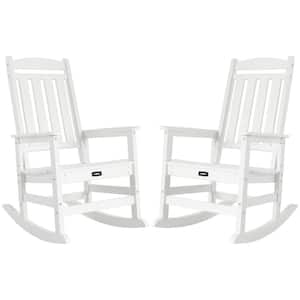 Set of 2 White HDPE Plastic Patio Outdoor Rocking Chair All Weather Resistant Porch Rocker for Lawn Garden