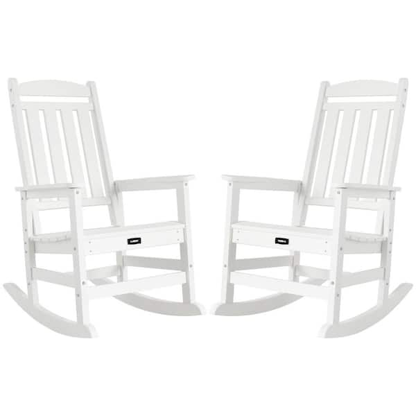 TenKa Set of 2 White HDPE Plastic Patio Outdoor Rocking Chair All Weather Resistant Porch Rocker for Lawn Garden