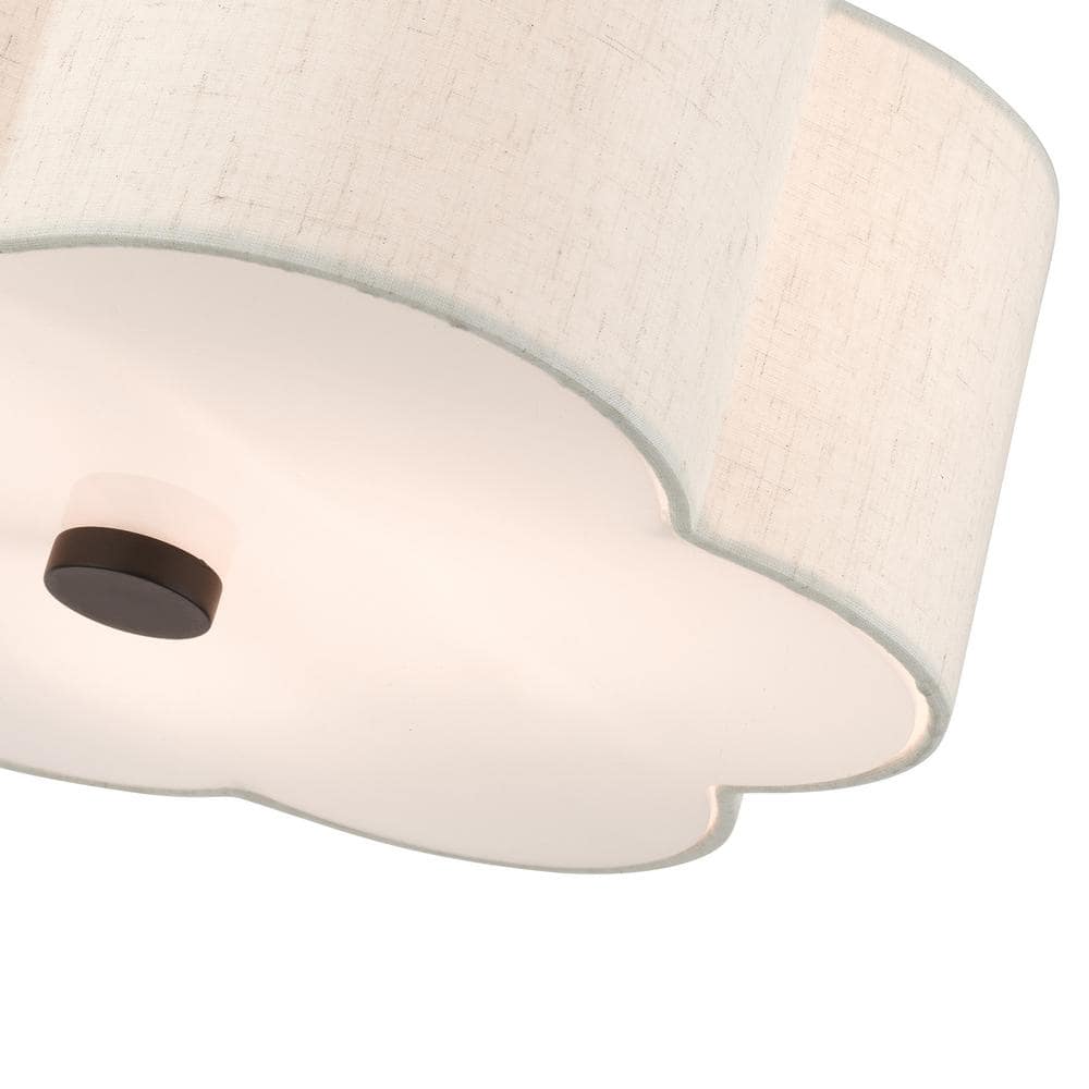 Solstice English Bronze 3-Light Indoor Drum Flush Mount with Oatmeal Shade