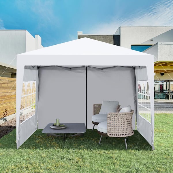 Unbranded Outdoor 10 ft. x 10 ft. Pop Up Gazebo Sky Tent Removable, 2-Piece Side Walls with Window, Comes with Carry Bag, White