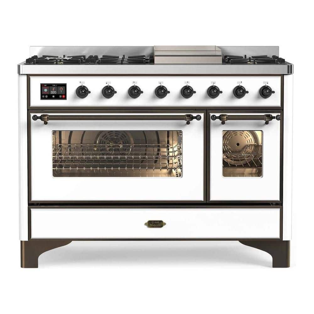 Majestic II 48 in. Double Oven Dual Fuel Range with 8 Sealed Burners, Glass Door, Burnished Trim in White price history on PriceWatchPro