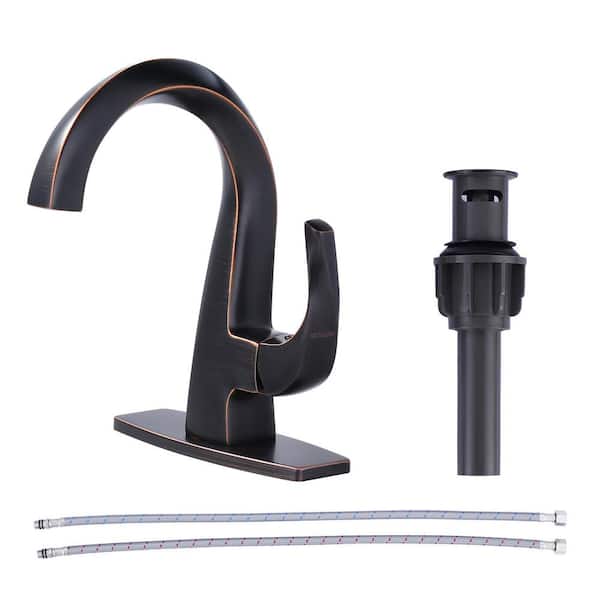 Single Handle Single Hole Bathroom Faucet with Deckplate, Pop Up Drain and Supply Lines Included in Oil Rubbed Bronze