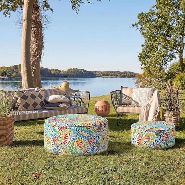 SenQWFa Paisley Multi 21 x 9 in. Outdoor Round Ottoman Cushion