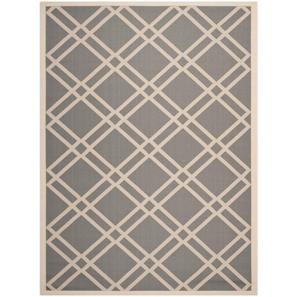 SAFAVIEH Courtyard Anthracite/Beige 9 ft. x 12 ft. Geometric Indoor/Outdoor Patio  Area Rug