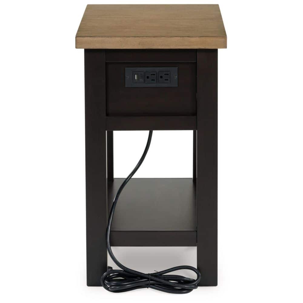 Brown Two-Tone Wood Rectangular End Table with Storage