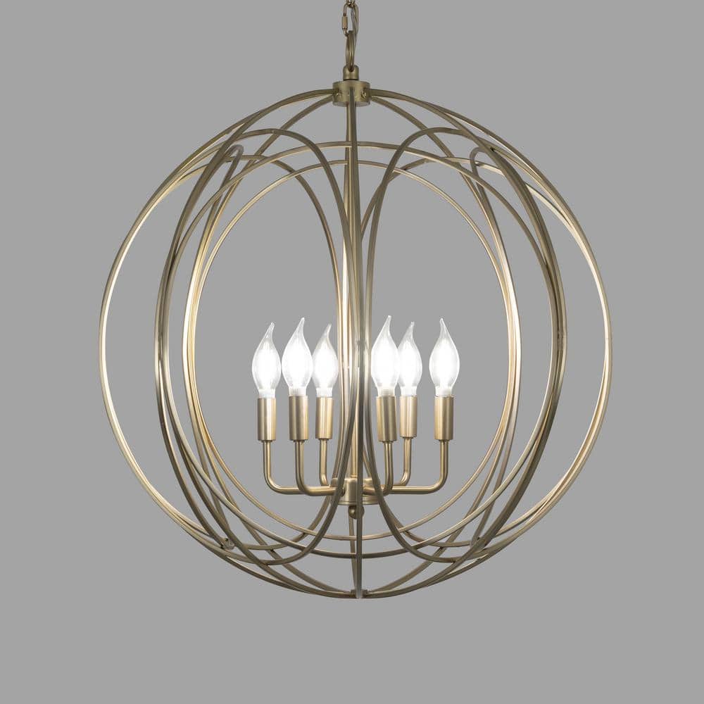 Satin Brass 6-Light Globe Chandelier with Adjustable Height