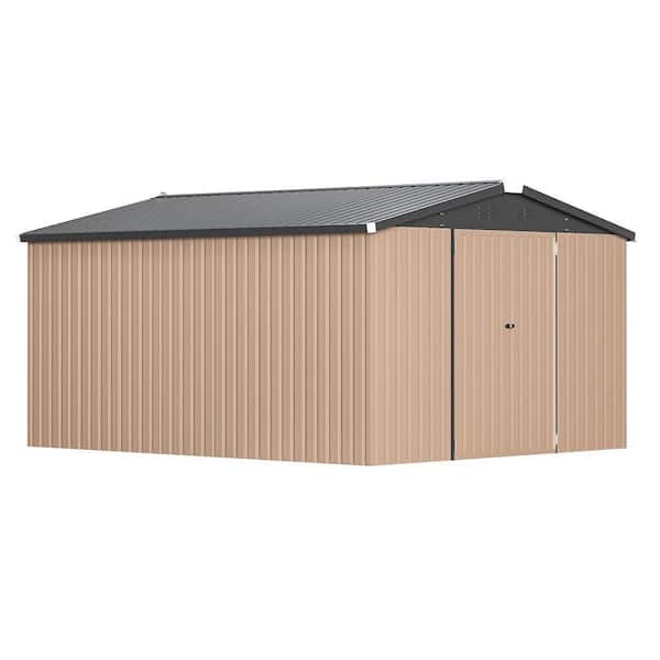 Brown 10 ft. W x 14 ft. D Metal Shed, Outdoor Storage Cabinet with 2 Door (140 sq. ft. )