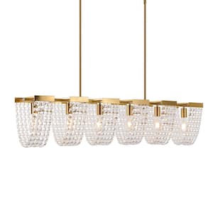 Leah 48 in. 6-Light Kitchen Island Pendant Light Modern Chandelier with Crystal Finish