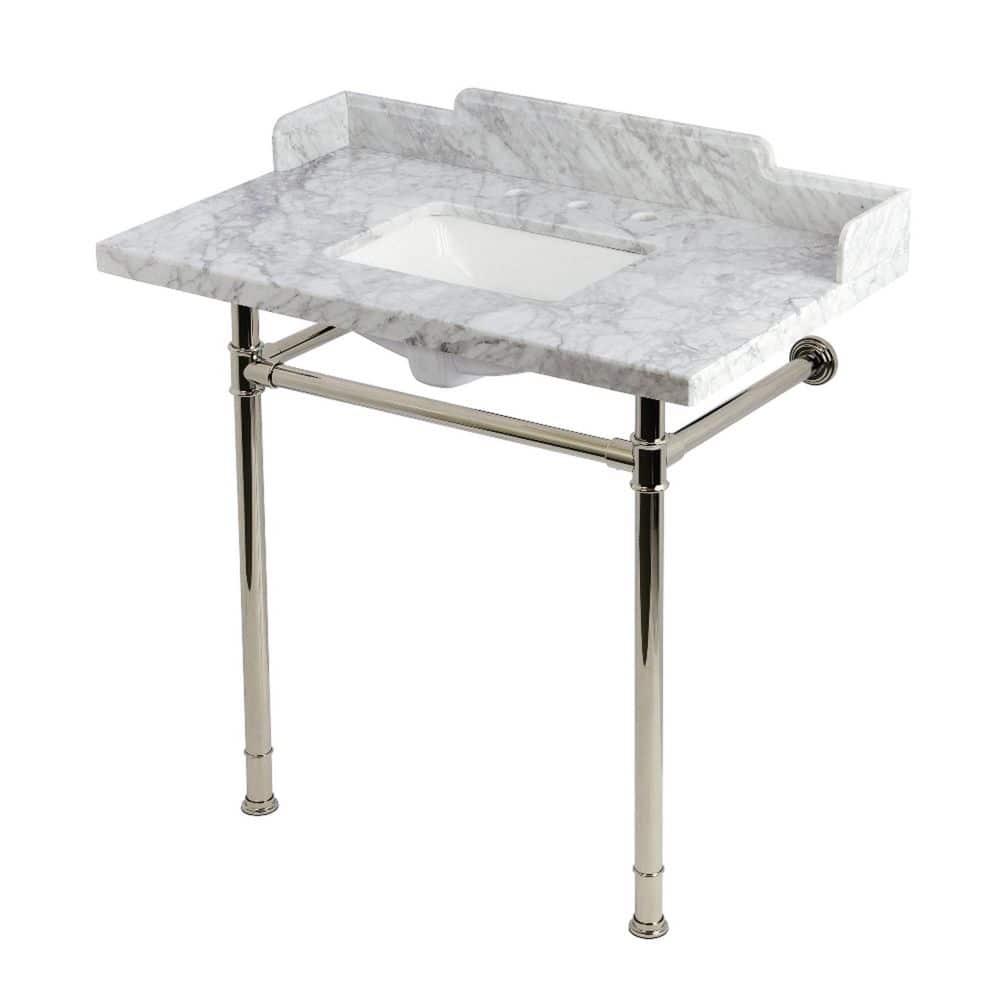 Kingston Brass Wesselman 36 in. x 22 in. Console Sink Combo in Carrara Marble White/Polished Nickel with Legs
