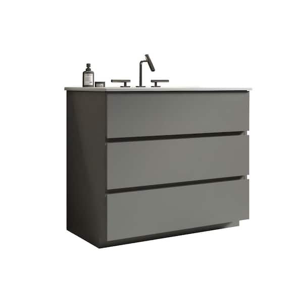 36 in. W Single Sink Freestanding Grey Bath Vanity with White Ceramic Top and 3 Drawers
