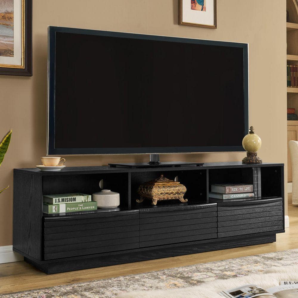 LUCKY ONE Black MDF TV Stand Fits TVs up to 75 in. with Solid Wood
