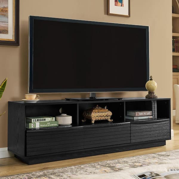 LUCKY ONE Black MDF TV Stand Fits TVs up to 75 in. with Solid Wood