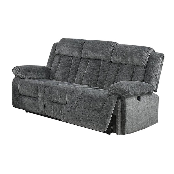SIMPLE RELAX 89 in. Grey Chenille Cotton 3-Seater Power Motion Sofa with Reclining and USB Charging Port