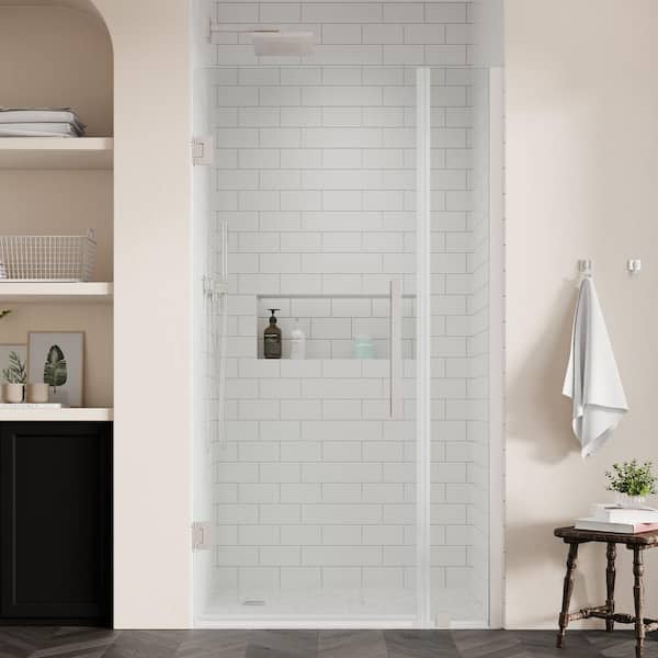 OVE Decors Tampa-Pro 33 1/16 in. W x 72 in. H Pivot Frameless Shower in Satin Nickel