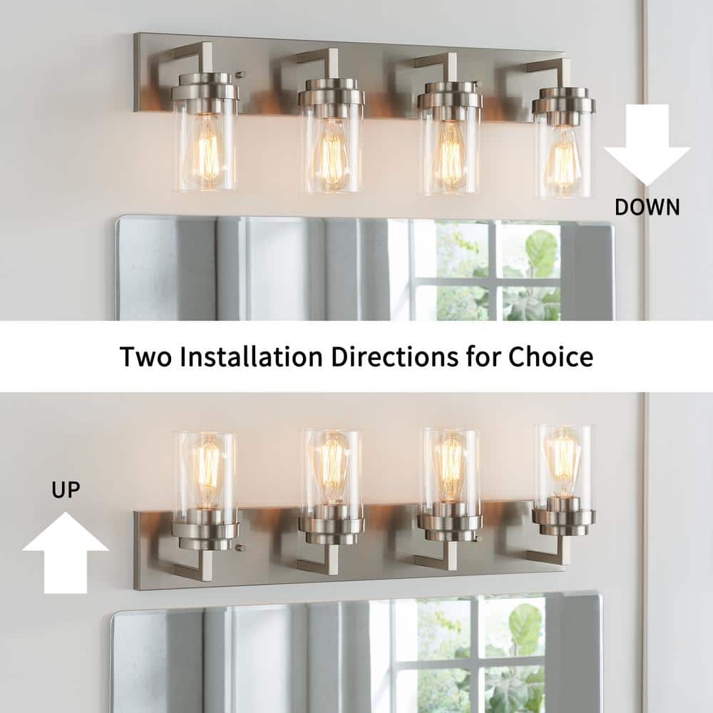 Brushed Nickel 4-Light Cylinder Vanity Light with Clear Glass Shades