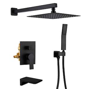 Single-Handle 1-Spray Wall Mount Square Shower Faucet Waterfall in Black (Valve Included)