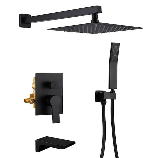 Zalerock Single-Handle 1-Spray Wall Mount Square Shower Faucet Waterfall in Black (Valve Included)