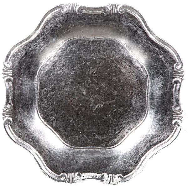 HOME ESSENTIALS AND BEYOND 13 in. D Baroque Silver Charger (Set of 4)