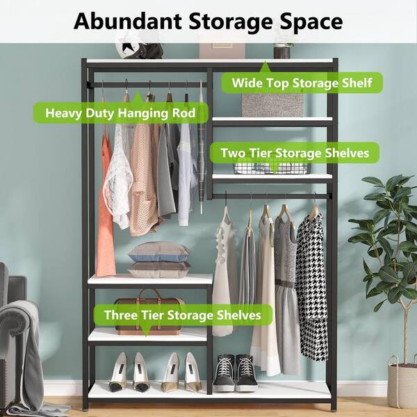 URTR Black Clothing Garment Rack with Shelves, Metal Cloth Hanger