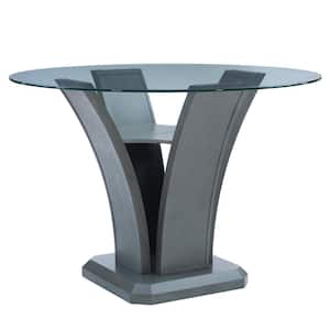 Billie Gray Glass top 52 in. W Pedestal base Counter Dining Table seats 4