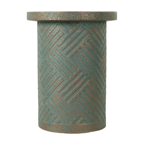 Trevor Golden, Green and Peacock Round Magnesium Oxide Outdoor Side Table for Patio and Garden