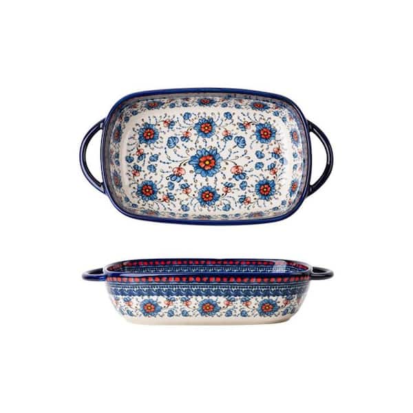 Vintage Style 22 OZ Rectangular Ceramic Bakeware Dish with Handles for Oven Baking Casseroles Lasagna Cakes 1 PCS