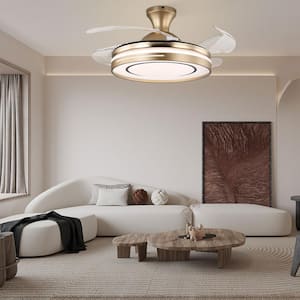 42 in. Gold Modern Retractable Blades Integrated LED Indoor Reversible Motor 6-Speed Ceiling Fan with Remote