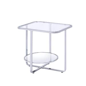 Hollo 19 in. Glass and Chrome Finish Square Glass End Table