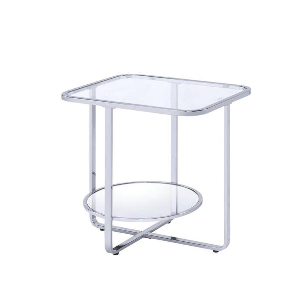 Acme Furniture Hollo 19 in. Glass and Chrome Finish Square Glass End Table