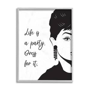 "Life's a Party Glam Fashion Phrase Aubrey Portrait" by Martina Pavlova Framed Typography Wall Art Print 11 in. x 14 in.