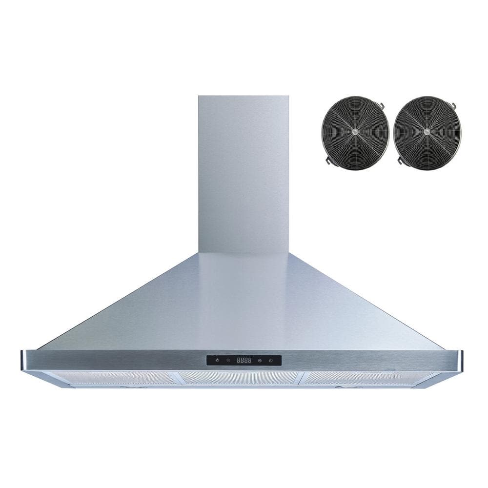 Winflo 36 in. 475 CFM Convertible Wall Mount Range Hood in Stainless Steel with Mesh and Charcoal Filters, Touch Sensor Control, Silver