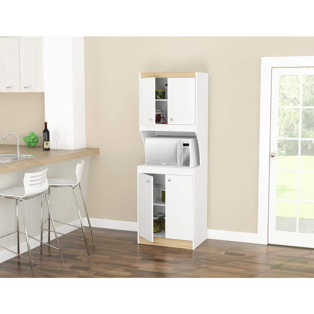 Modern White and Vienes Oak Laminated Kitchen Storage Cabinet