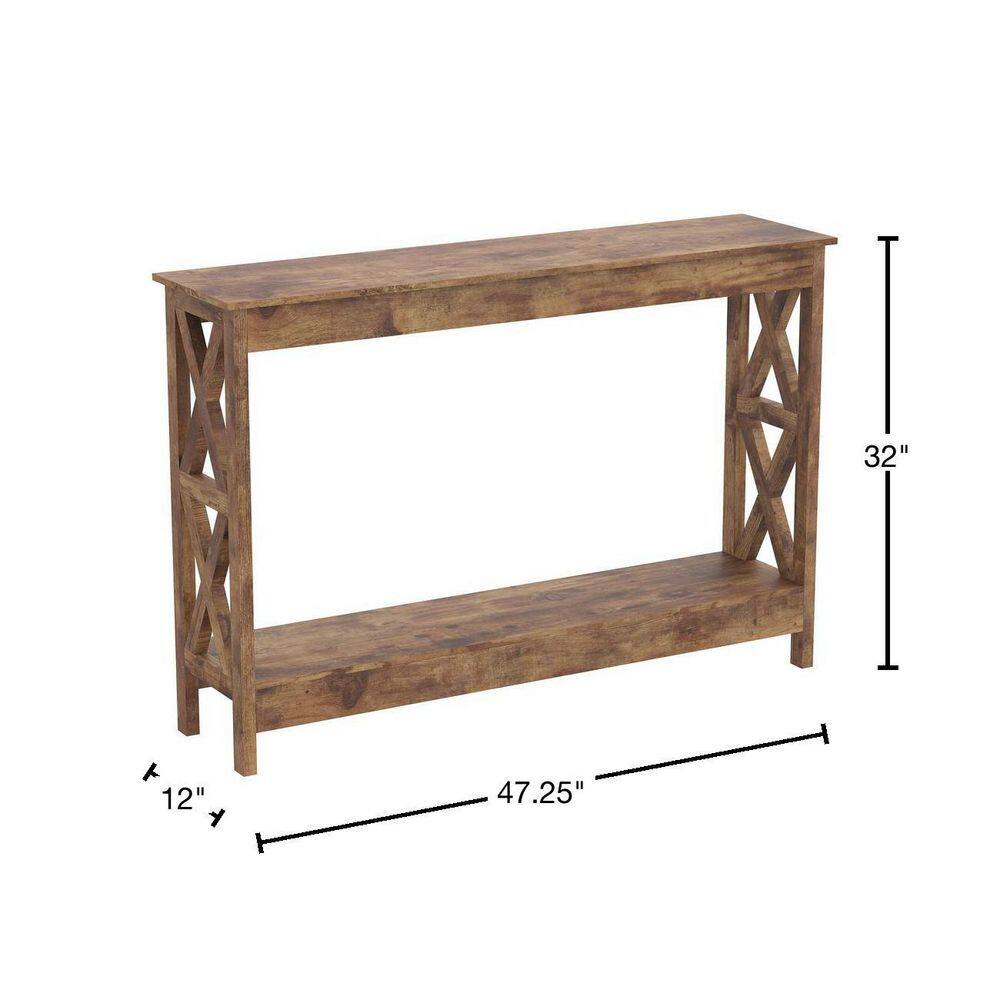 Contemporary Reclaimed Wood and Metal 47'' Console Table with Storage Shelf