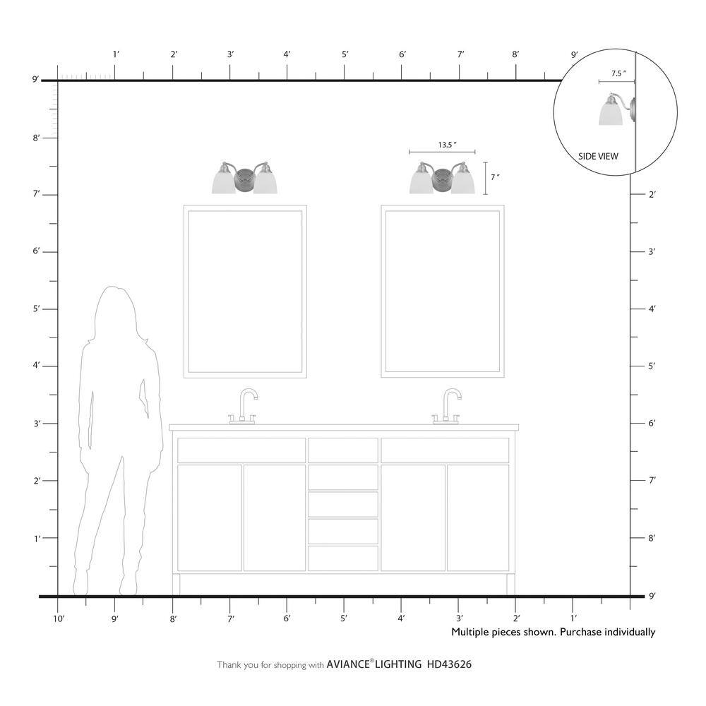 Somerville Antique Brass 2-Light Vanity with Satin Opal White Glass