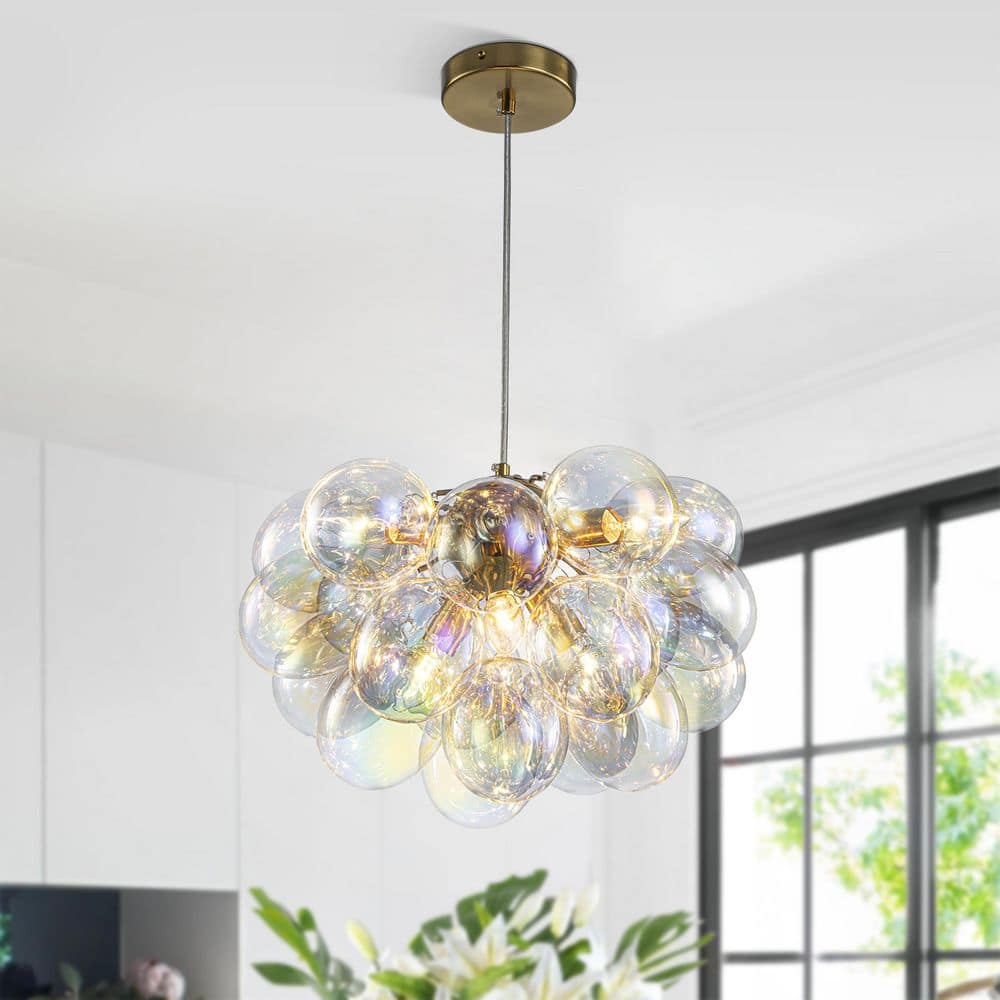 TinHon Modern 6-Light Gold Bubble Glass Pendant Chandelier