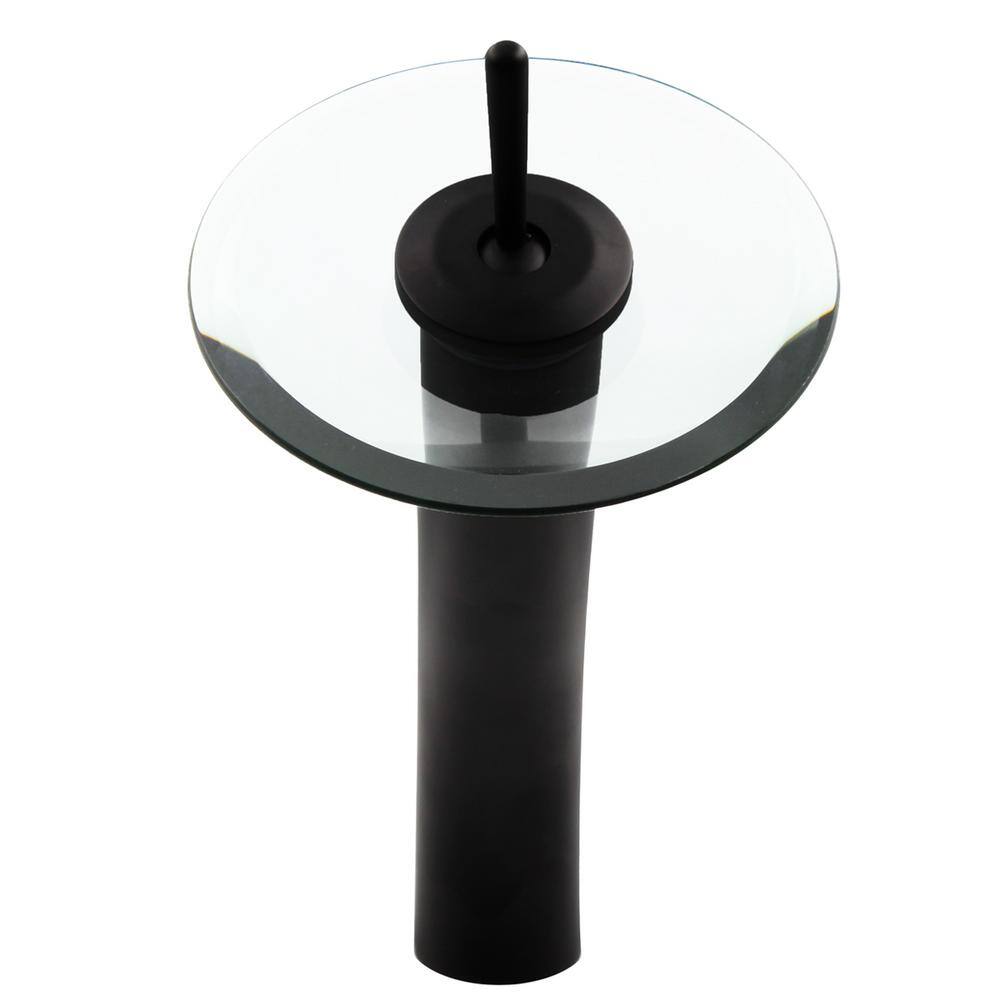 Matte Black and Clear Glass Waterfall Vessel Sink Faucet