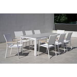 Terraza White 9-Piece Aluminum Outdoor Dining Set with Sling Set in White