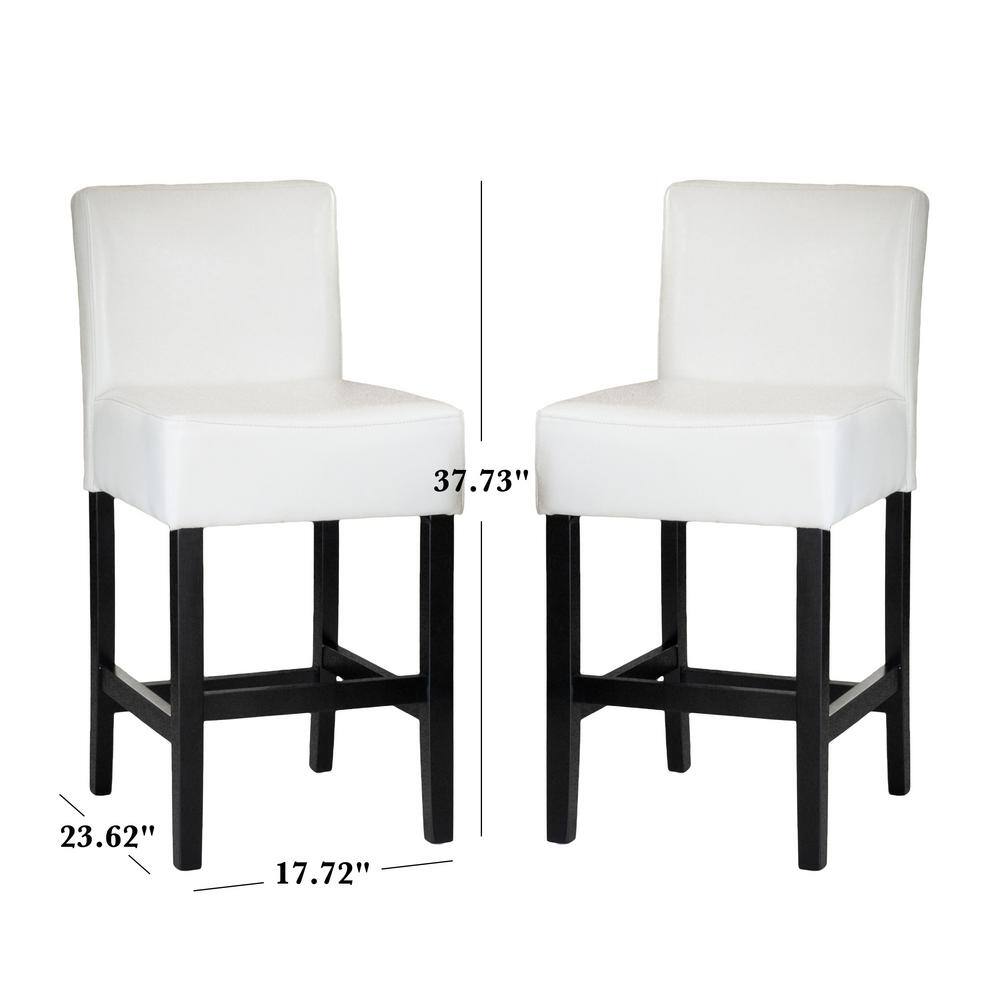 Lopez Contemporary Ivory Leather and Wood Counterstools, Set of 2