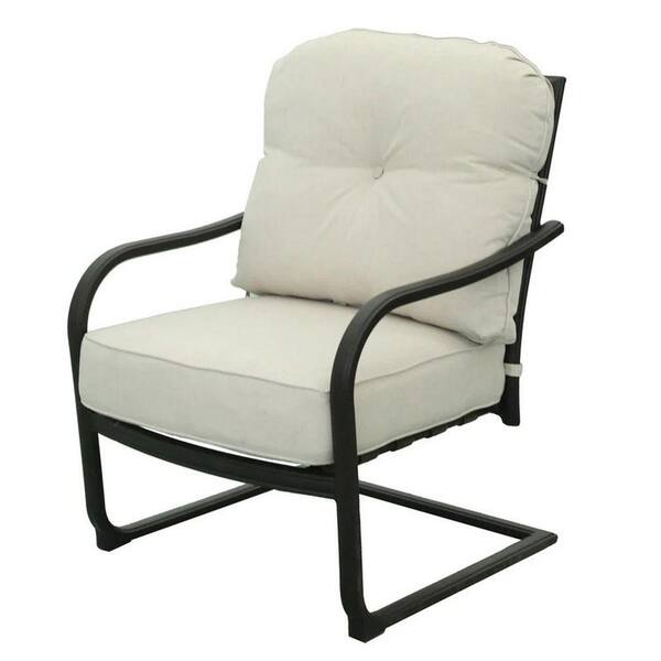 Benjara Wynn Black Beige C Shape Frame Button Tufted Patio Club Chair