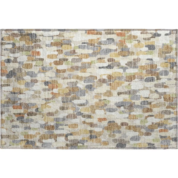 Mayfield Premium Machine Washable Abstract AMF2451 Beige 2 ft. x 3 ft. Accent Rug