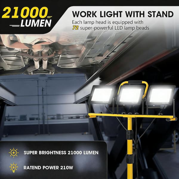 BIBIVIS 21000 Lumen 110V LED Work Lights, 3 Head Portable Work