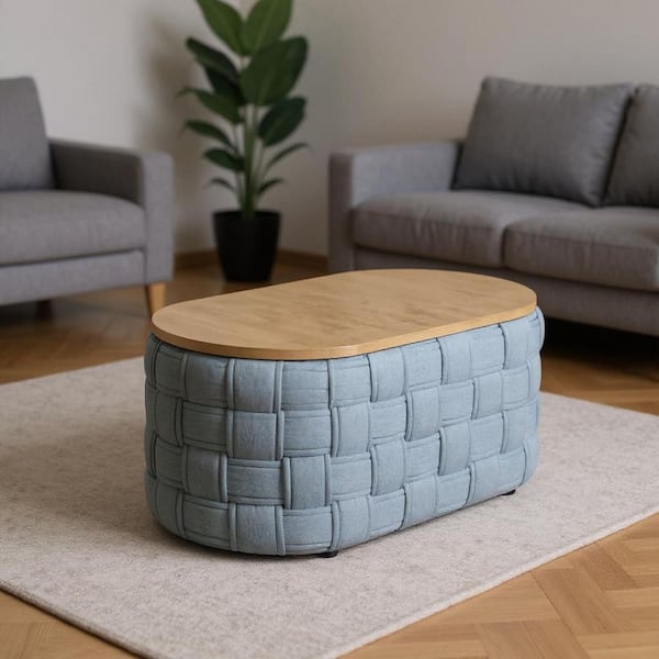 41.00 in. Blue, Natural Oval MDF Coffee Table
