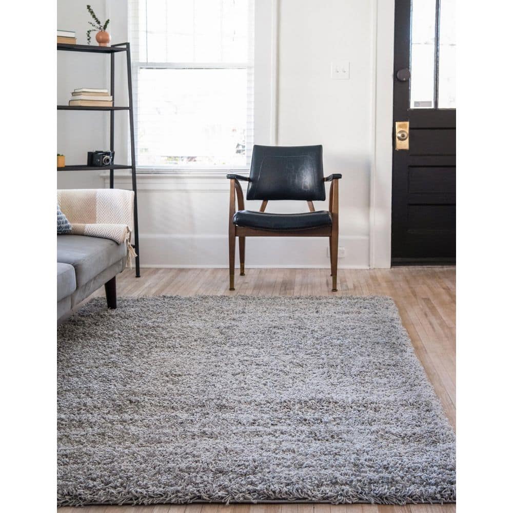 Cloud Gray Luxe Shag Rug 9' x 12' Rectangular Synthetic Easy Care